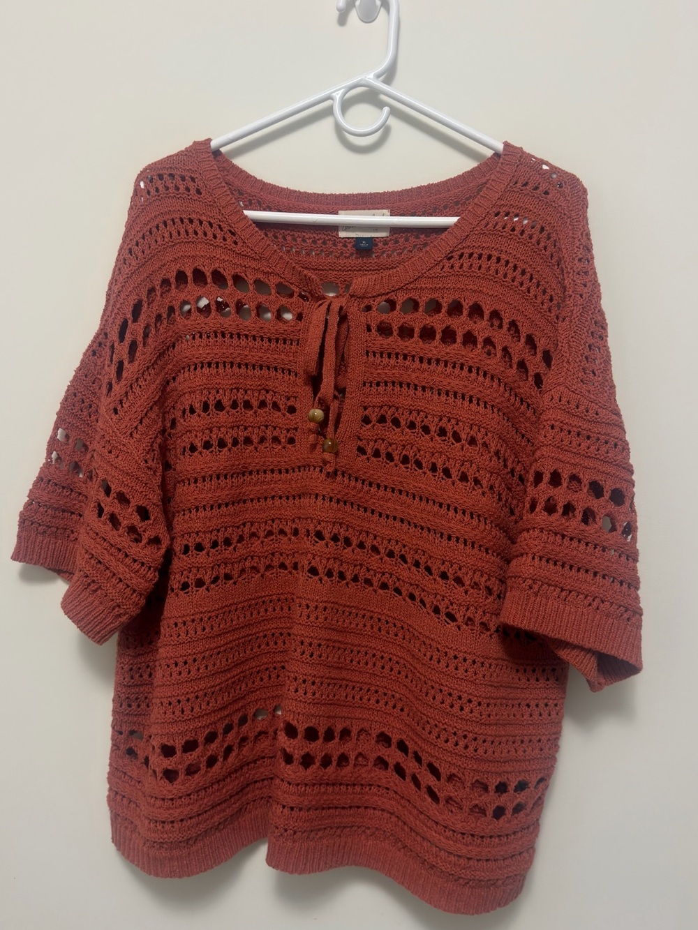 Universal Thread XL 100% Cotton Crochet Knit Pullover Rust Boho Open Knit